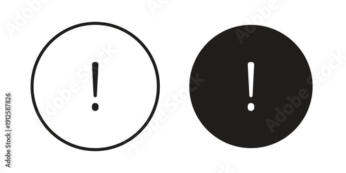 Exclamation button icon in black line style set. logotype designs