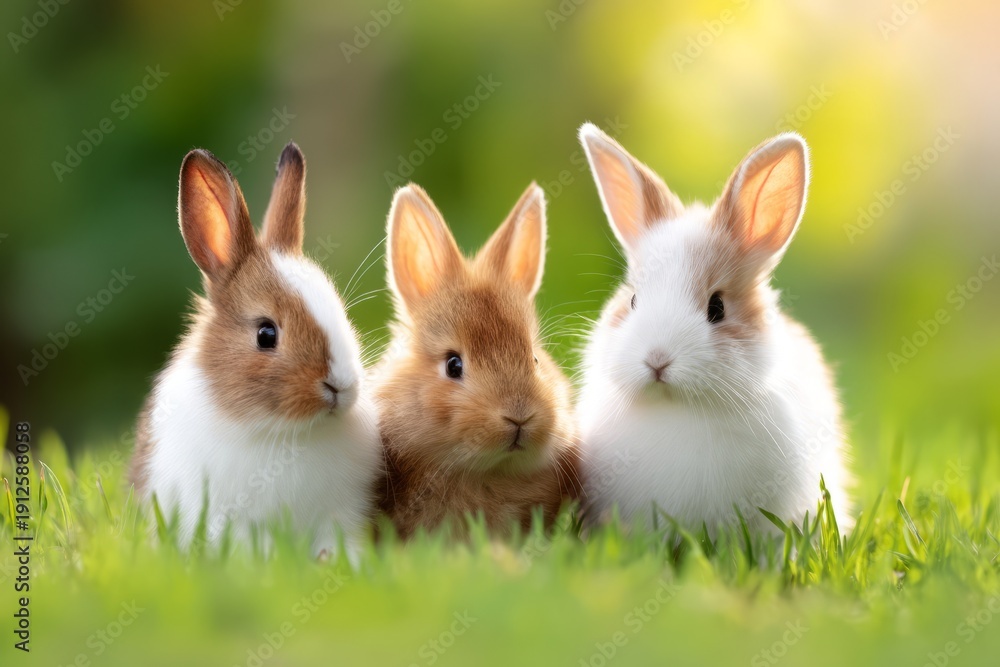Fototapeta premium Cheerful Rabbits Relaxing in a Meadow Under Soft Natural Light