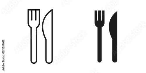 Fork and Knife icon in black line style set. logotype designs