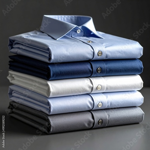 Stack Of Folded Dress Shirts In Pastel and Blue Tones For Business and Professional Wardrobe
