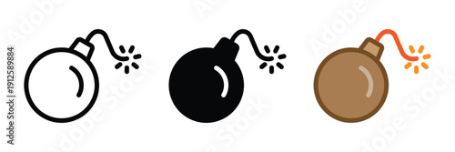Bomb icons. Explosive symbol. Transparent PNG and vector