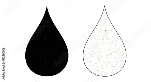 Vector illustration of two contrasting teardrop shapes, one solid black and the other white with a subtle noise texture, isolated on a transparent background.