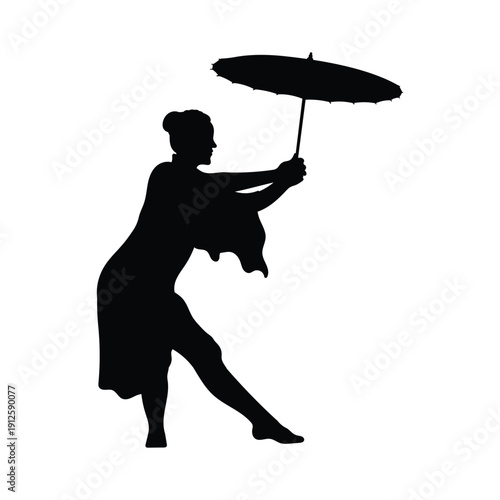 Graceful Umbrella Dance Silhouette with Elegant Female Pose