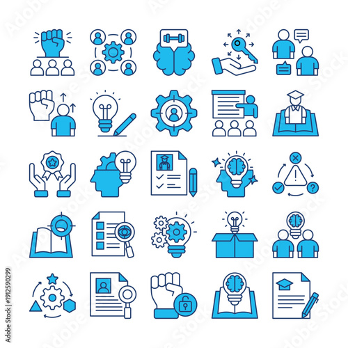25 Premium Creative Learning Icon Sets with Filled Blue Lines – Innovative Education & Skill Development Collection