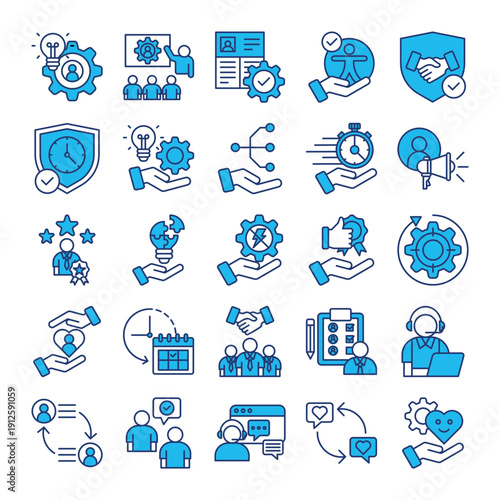 25 Premium Enhanced Customer Support Icon Set with Filled Blue Lines – Service Helpdesk & Client Assistance Collection