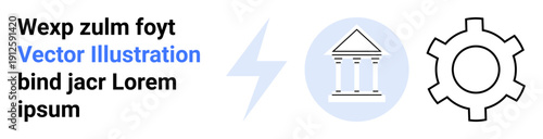 Lightning bolt, classical building, and gear symbolize energy, government, and technology. Ideal for governance, innovation, institutions, technology renewable energy education simple landing page