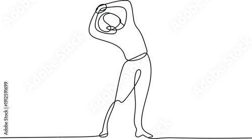 Person in a bent-over pose with arms raised and holding a circular above their head human figure