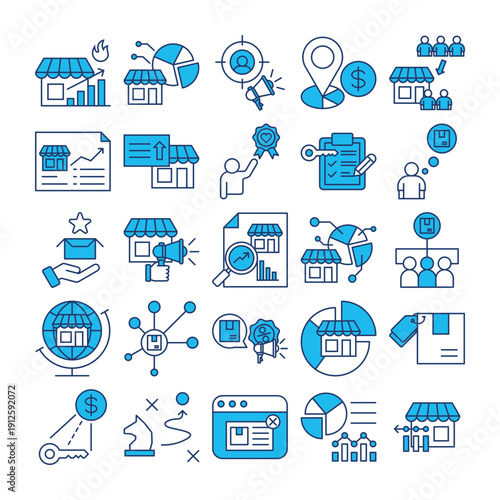 25 Premium Market Penetration Icon Set with Filled Blue Lines – Business Growth & Competitive Strategy Collection
