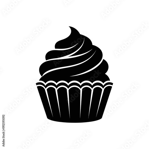 Cupcake Silhouette Illustration with Cherry on Top, Sweet Bakery Logo Concept, Minimalist Dessert Vector for Cafe Menu
