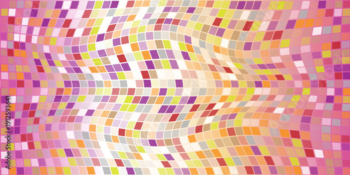 Disco ball mosaic pattern - abstract orange glowing square tiles background. Bright shiny glitter effect, sparkling digital pixelated texture.  vector illustration. eps 10