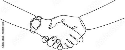 Two hands shaking with one hand wearing a smartwatch and the other hand with a coiled bracelet handshake