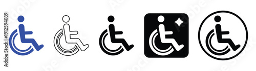 Ai Wheelchair Accessibility Icon Set with Various Styles: Blue, Solid Black, Outline, Square and Circle | Vector Pack for Handicapped Parking, Restrooms, and Public Signage |Minimalist Disability icon