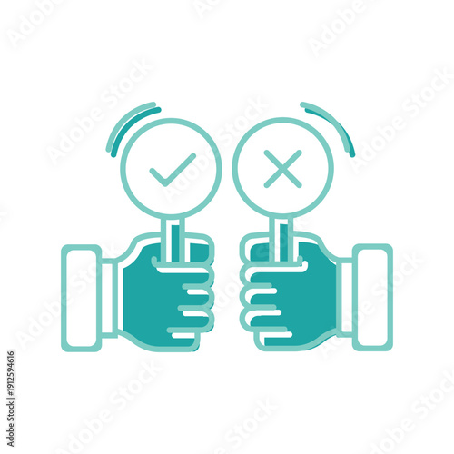 Business icon with checkmark and cross for correct and incorrect decisions