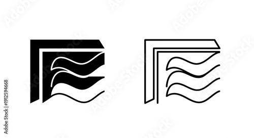 Vector black corner air conditioning icon with wavy lines representing airflow, isolated on a transparent background, suitable for UI design or app branding.