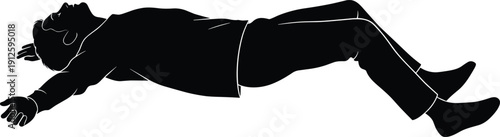 man lying silhouette vector, unconscious person outline, emergency scene illustration, human body flat position, accident concept graphic design