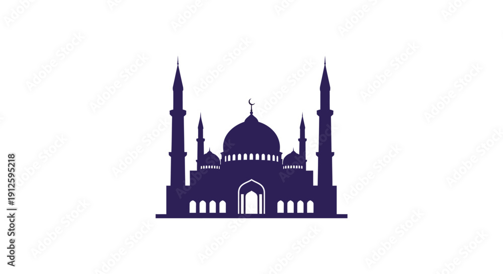 Fototapeta premium Mosque building with domes and minarets illustration.