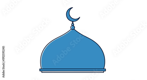 Simple blue mosque dome icon with crescent moon symbol.