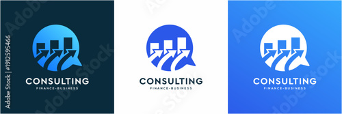 Modern Finance and Business Consulting Logo Template. Vector icon Arrow Bar Chart and Speech Bubble concept.