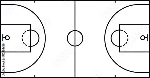 Basketball court markings on transparent background top down view for sports design and digital graphics