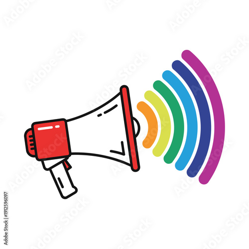 Vibrant megaphone with colorful sound waves for communication