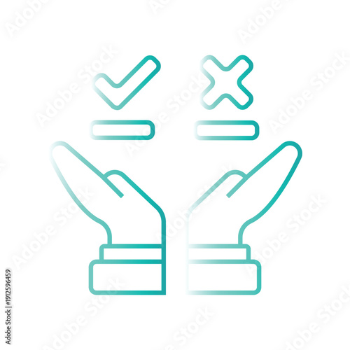Hands presenting options with checkmark and cross symbols, representing choice or decision-making process.
