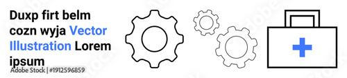 Healthcare, system optimization, emergency response, technical solutions, medical equipment, innovation. Gears and a medical case with a cross . Healthcare and system optimization concepts