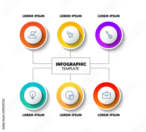 Colorful Circular Infographic with Six Data Points and Icons