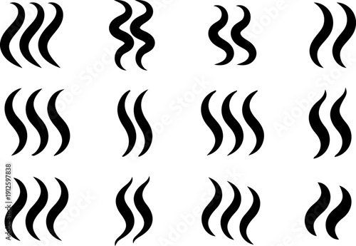 Steam aroma heat vector icon collection, featuring detailed smoke symbols.
