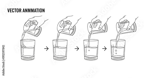 Hand Pouring Liquid into Glass: Step-by-Step Animation Sequence
