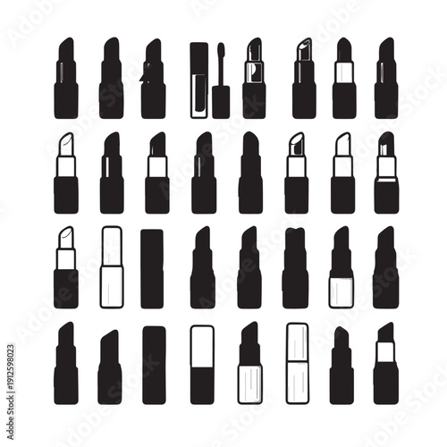 Collection of Black Lipstick Silhouettes Vector Illustration on White Background