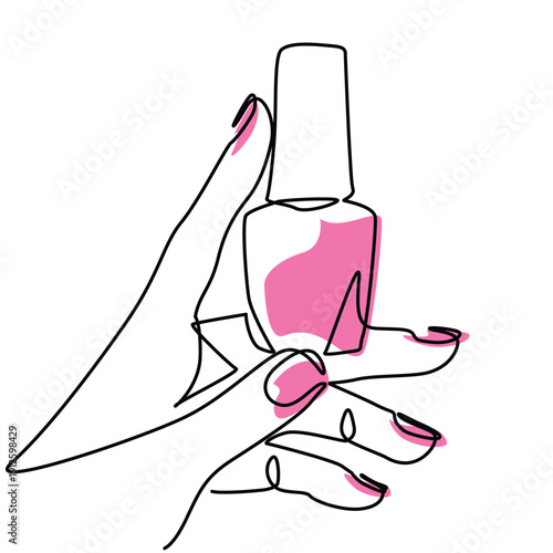 Hand Holding Nail Polish one line drawing. Hand Holding Nail Polish single line illustration. Hand Holding Nail Polish minimalist line art. Hand Holding Nail Polish vector art