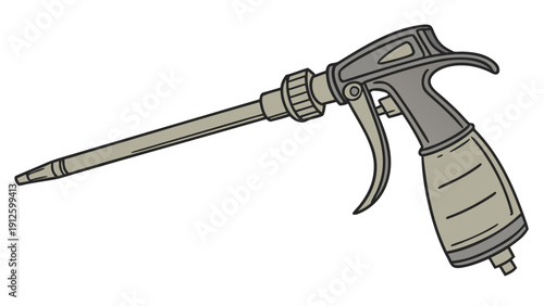 A vector graphic illustration of a grease gun with a long nozzle and handle