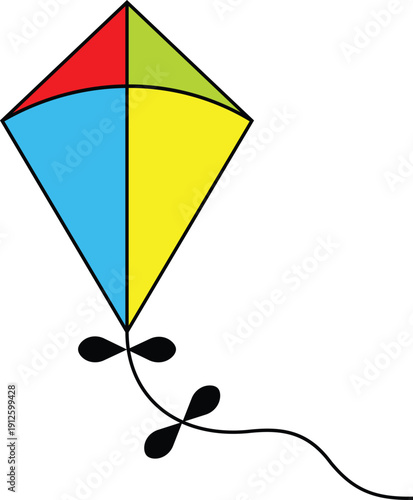 Colorful kite vector icon, flying toy silhouette and outline, playful festival symbol isolated on transparent background for kids and holiday design