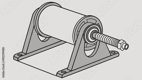 A detailed vector illustration of a mechanical device with a cylindrical component and screw
