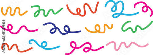 Colorful squiggly lines forming a creative pattern on a white background