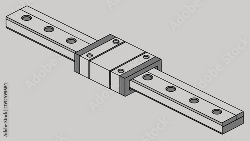 A technical illustration of a linear motion system with rail guides and carriage block