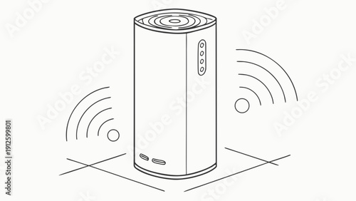 A minimalist line art illustration of a Wi-Fi router with signal waves