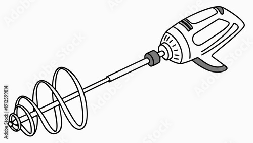 A vector graphic illustration of a handheld electric mixer with a spiral attachment