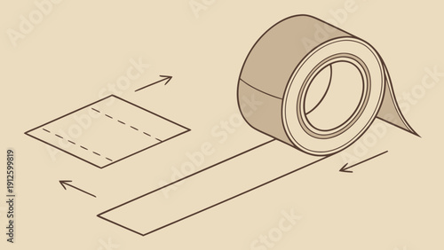 A minimalist vector illustration of a roll of tape with a cut piece