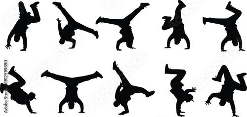 Rock Climbing Silhouette Collection Featuring Climbers Ascending Steep Walls Bouldering Rappelling And Extreme Outdoor Sports Poses Isolated On White Background (21 words)