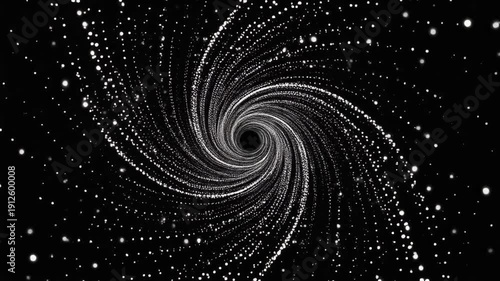 Abstract spiral vortex motion of white particles in blackness