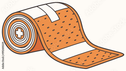 A roll of orange athletic tape with a white cross on a white background