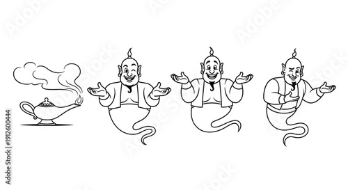 Genie Emerging from Magic Lamp, Fantasy Character Set