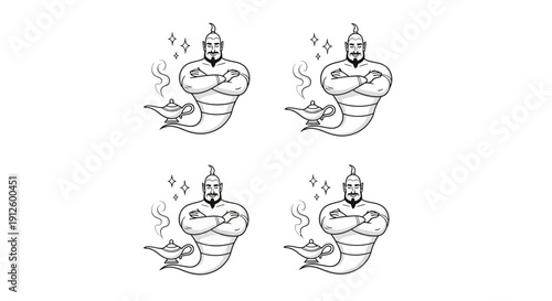 Genie Emerging from Magic Lamp, Fantasy Character, Illustration