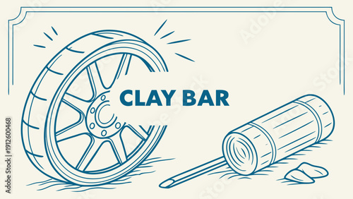 A vector graphic illustration of a clay bar and tire for car detailing and maintenance