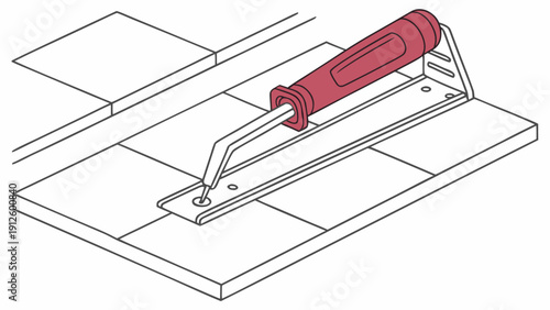 A vector graphic illustration of a notched trowel being used to spread adhesive on a floor for tile installation