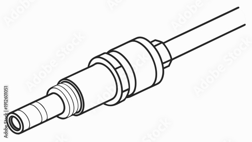 A detailed line art illustration of a cable connector with wires