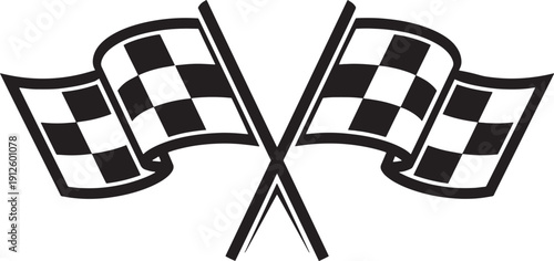 Crossed Checkered Racing Flags Vector Icon Isolated on White Background - stock vector.