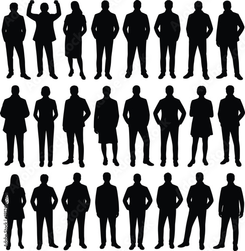 Collection of business people silhouettes set isolated on white background diverse professional men and women standing in confident poses corporate team concept illustration bundle