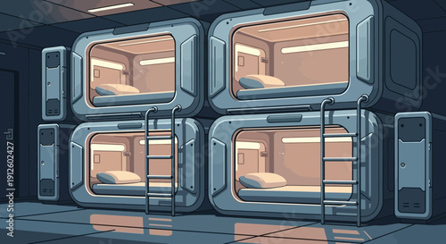 Futuristic Space Station Living Quarters Modules.
